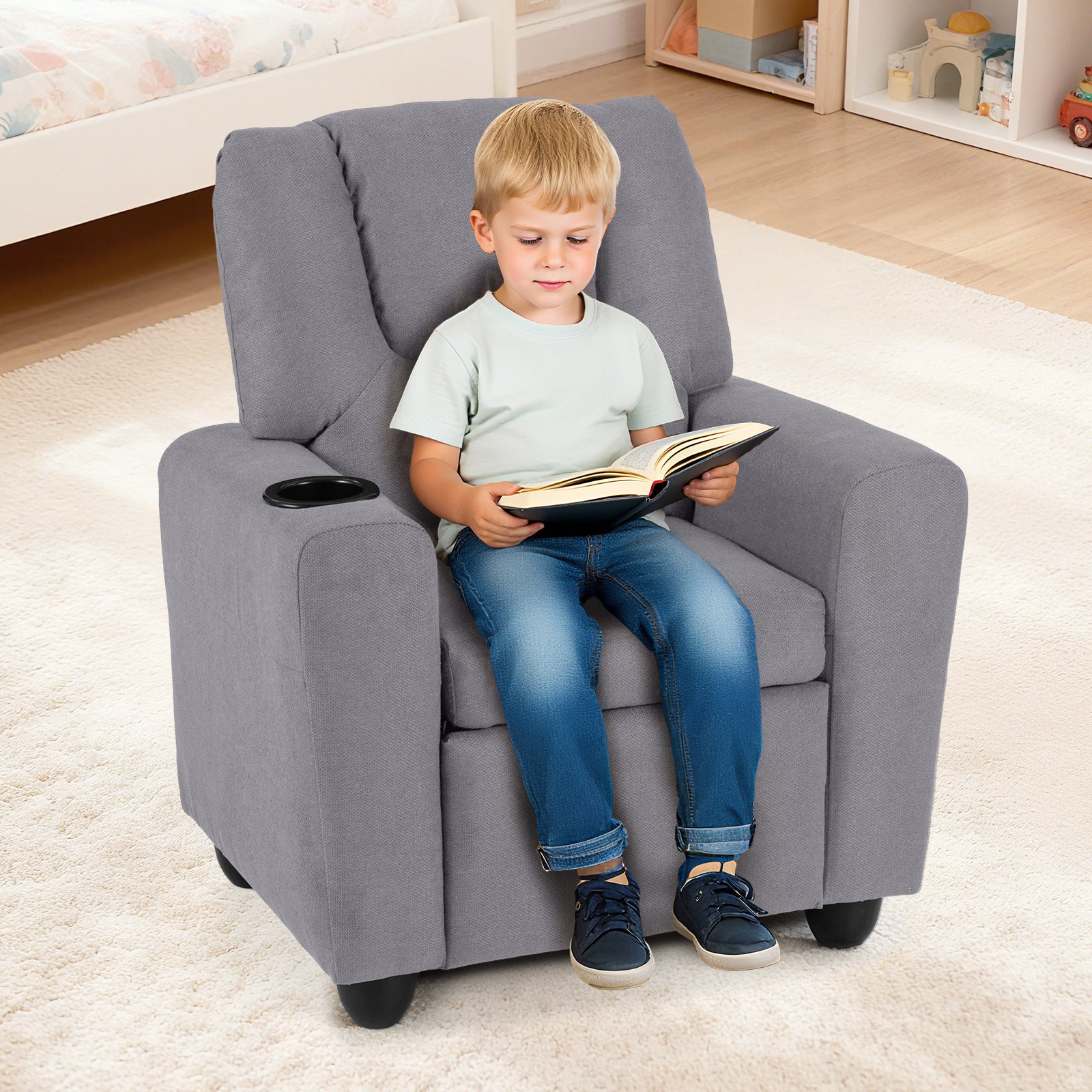Kids Recliner Chair, Push Back, Toddler Armchair, Gray Kids Chairs & Seating at Gallery Canada