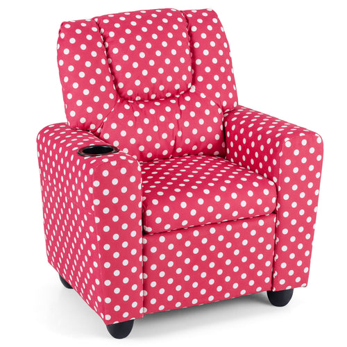 Kids Recliner Chair, Push Back Toddler Armchair With Cup Holder, Red