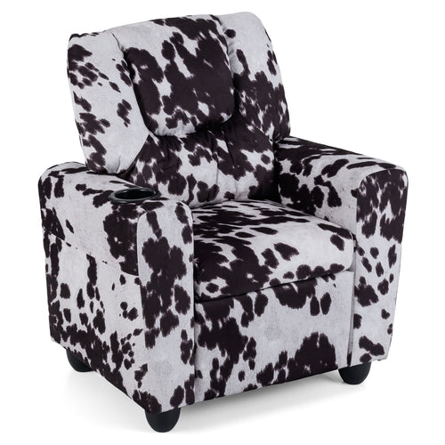 Kids Recliner Chair, Push Back Toddler Armchair With Cup Holder, White, Black