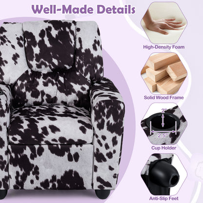 Kids Recliner Chair, Push Back Toddler Armchair With Cup Holder, White, Black Kids Chairs & Seating at Gallery Canada