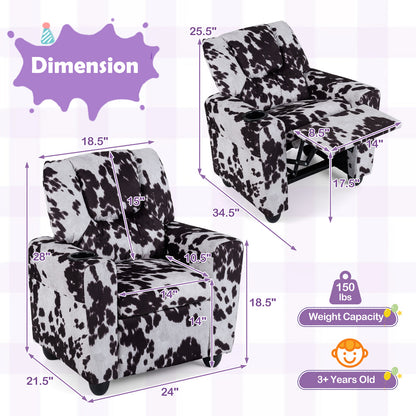 Kids Recliner Chair, Push Back Toddler Armchair With Cup Holder, White, Black Kids Chairs & Seating at Gallery Canada