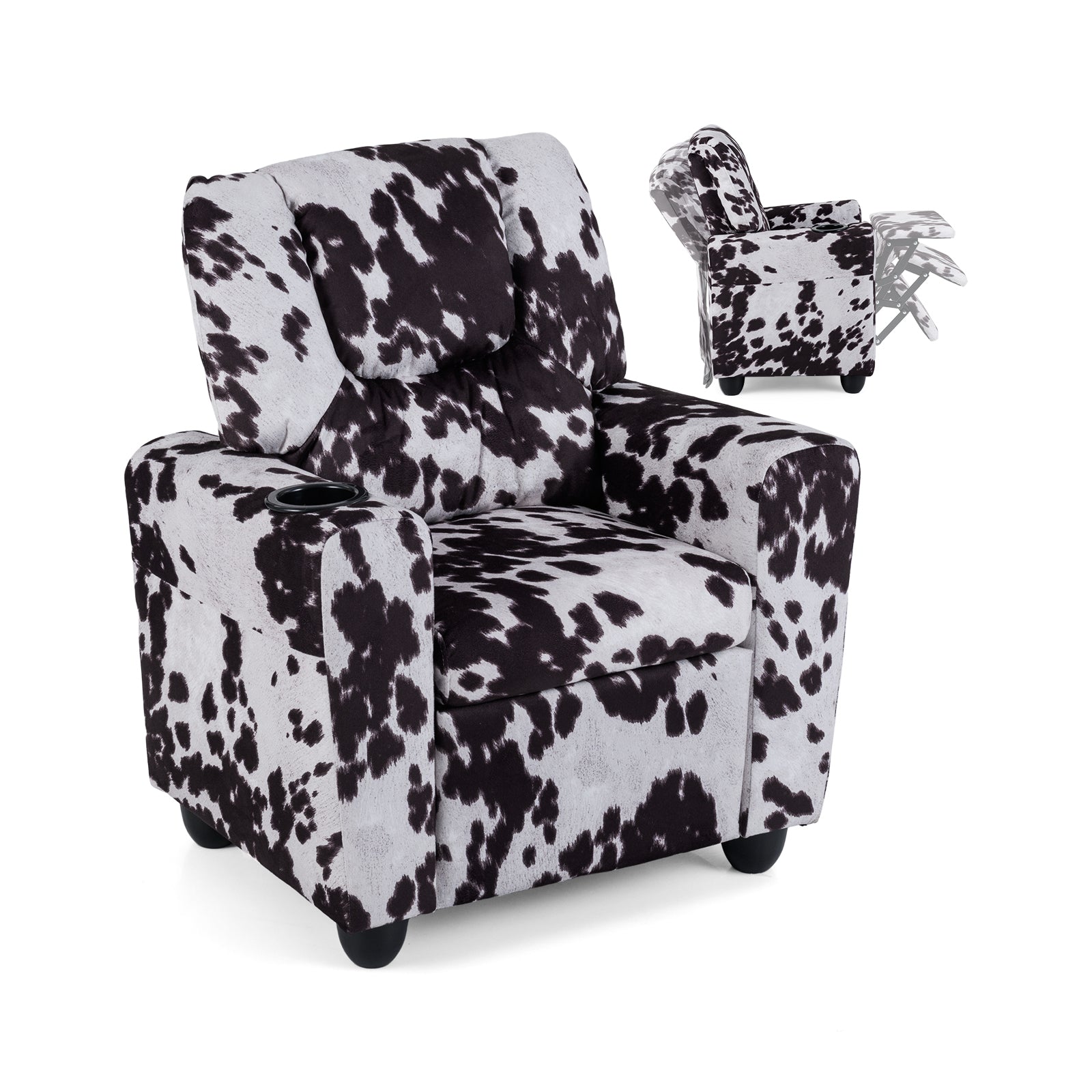 Kids Recliner Chair, Push Back Toddler Armchair With Cup Holder, White, Black Kids Chairs & Seating at Gallery Canada