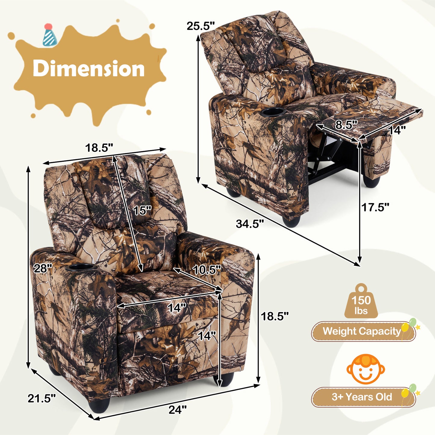 Kids Recliner Chair, With Cup Holder, Camouflage Kids Chairs & Seating at Gallery Canada