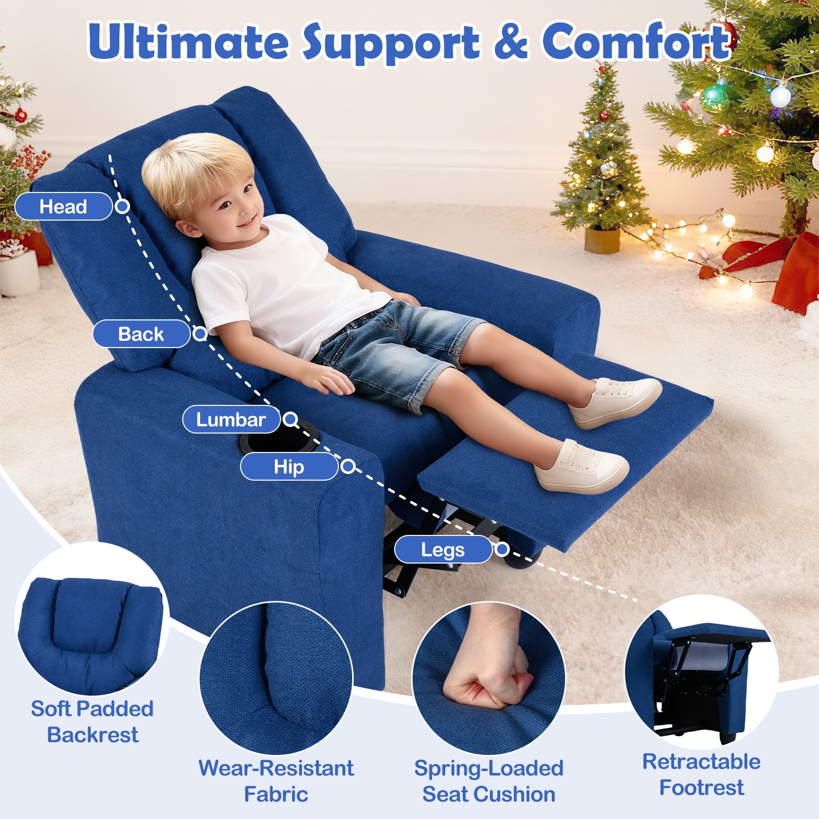 Kids Recliner Chair, Push Back, Blue Kids Chairs & Seating at Gallery Canada