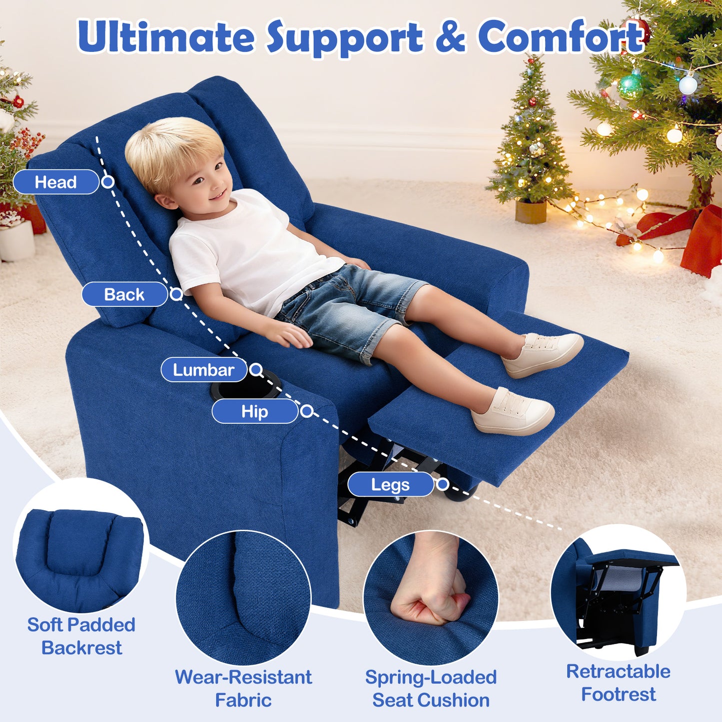 Kids Recliner Chair, Push Back, Blue Kids Chairs & Seating at Gallery Canada