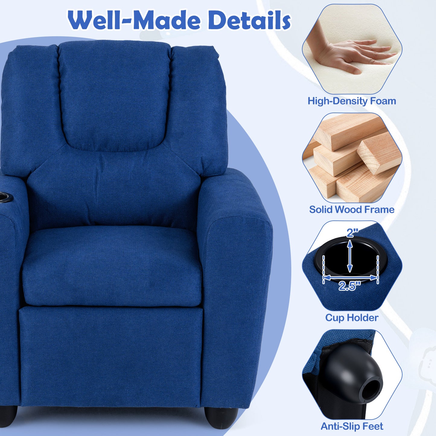 Kids Recliner Chair, Push Back, Blue Kids Chairs & Seating at Gallery Canada