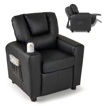 Kids Recliner Chair PU Leather Push Back Toddler Recliner with Cup Holder and Side Pocket, Black Kids Chairs & Seating at Gallery Canada