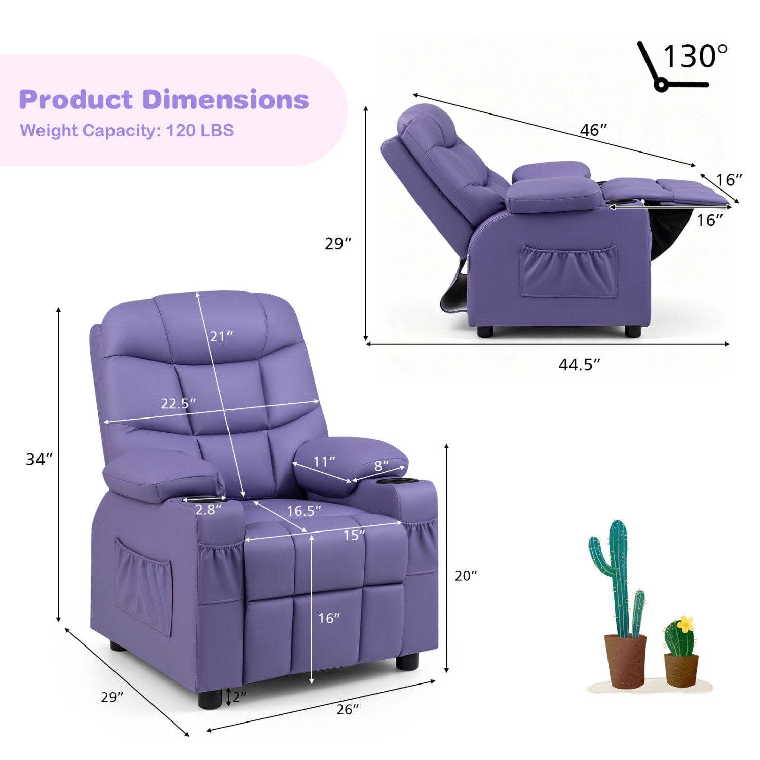 Kids Recliner Chair, Cup Holder, Footrest, Purple Kids Chairs & Seating at Gallery Canada