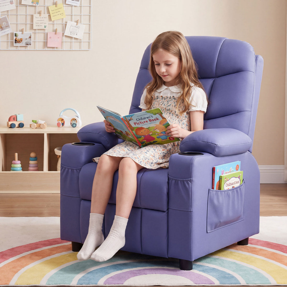Kids Recliner Chair, Cup Holder, Footrest, Purple Kids Chairs & Seating at Gallery Canada