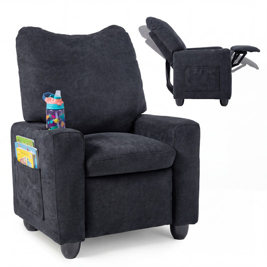 Kids Recliner Toddler Single Sofa with Adjustable Footrest and Cup Holder, Black Kids Chairs & Seating Black at Gallery Canada
