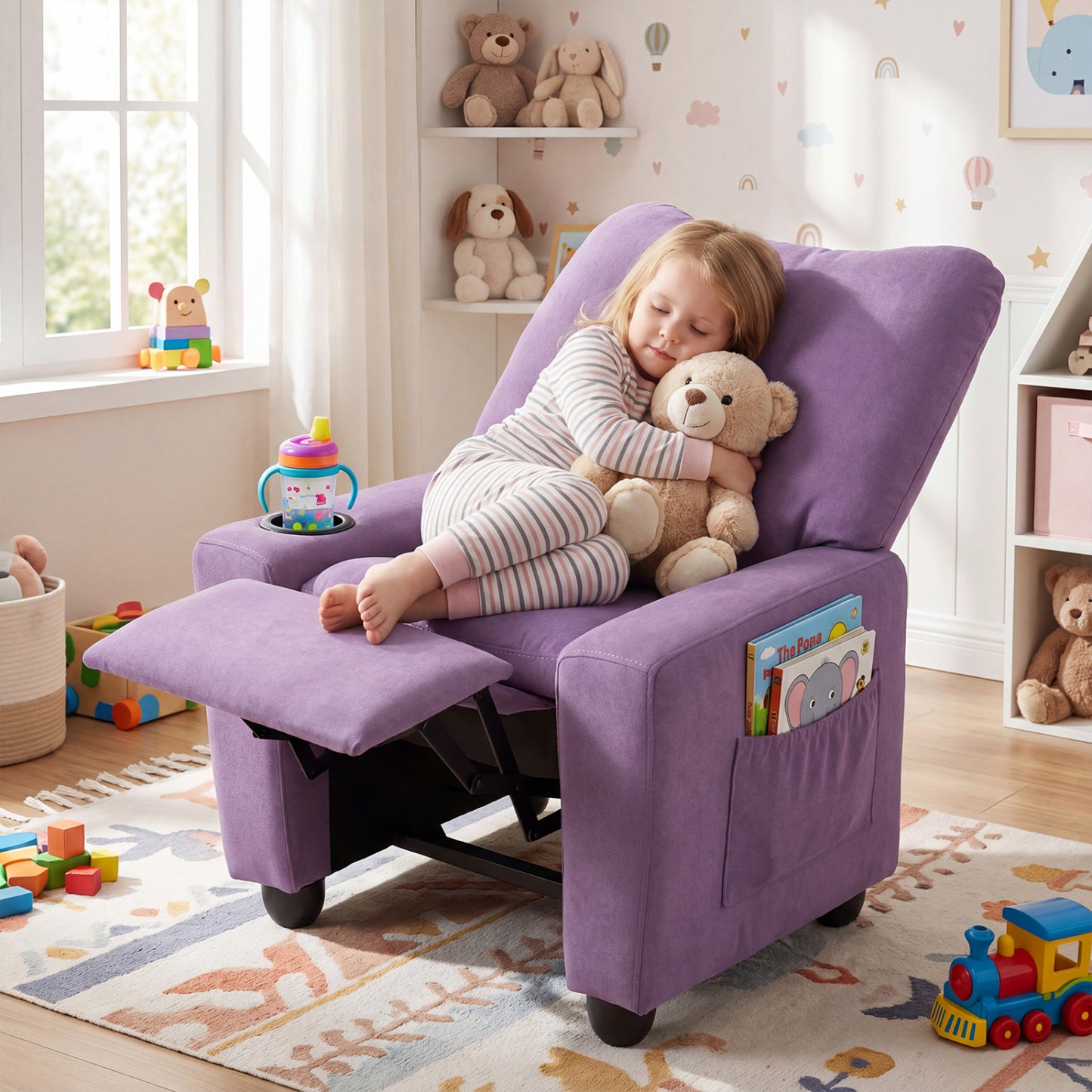 Kids Recliner Toddler Single Sofa with Adjustable Footrest and Cup Holder, Purple Kids Chairs & Seating at Gallery Canada