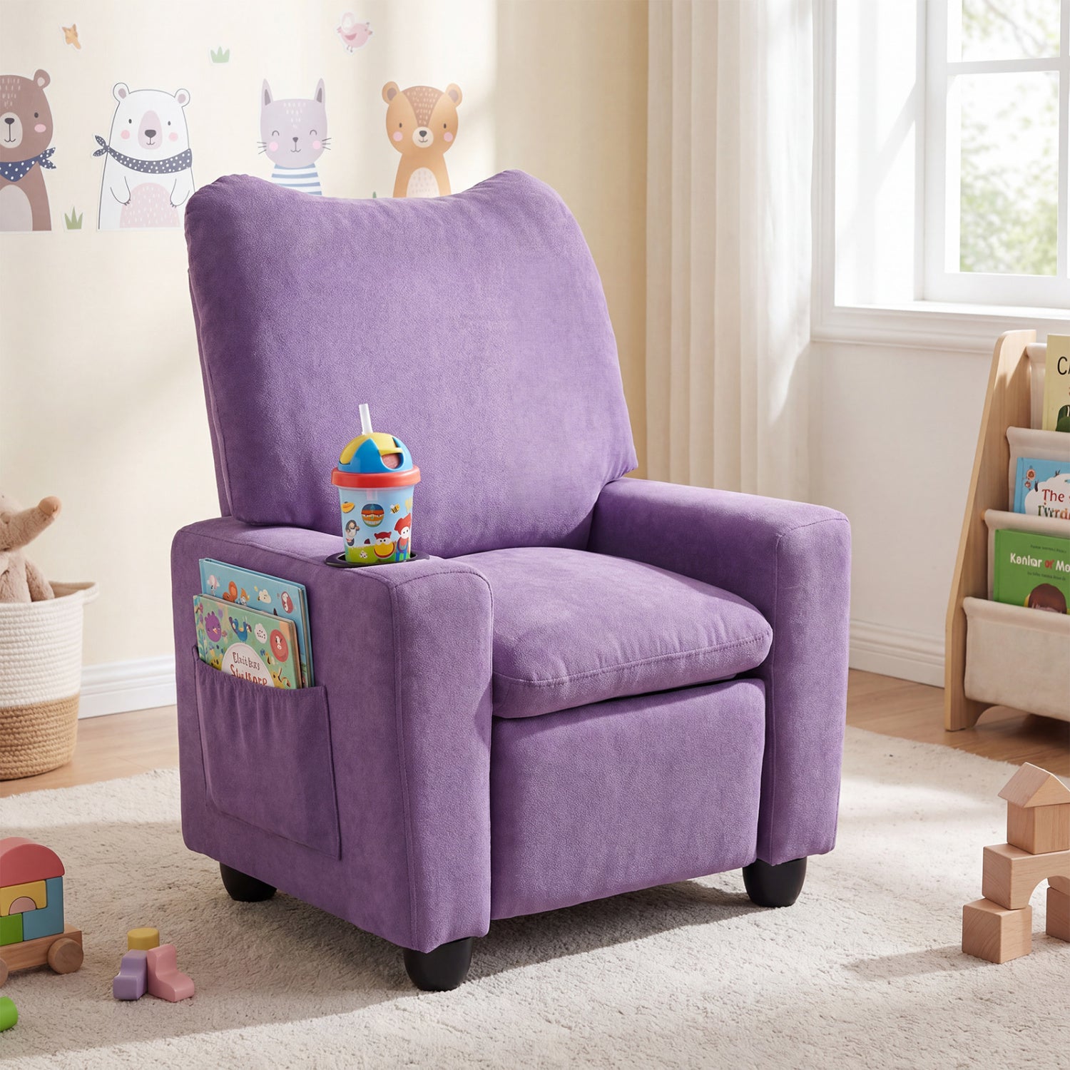 Kids Recliner Toddler Single Sofa with Adjustable Footrest and Cup Holder, Purple Kids Chairs & Seating at Gallery Canada