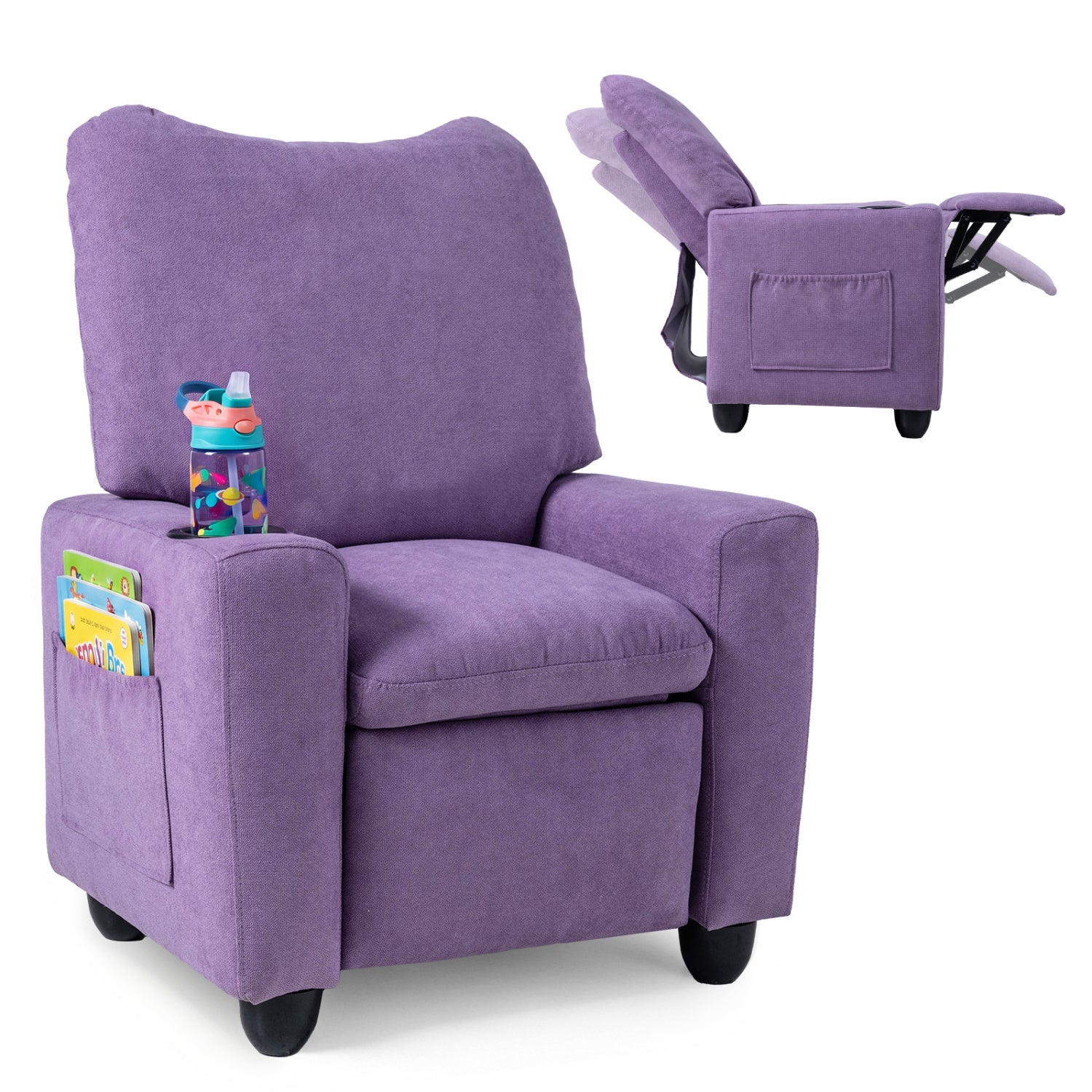 Kids Recliner Toddler Single Sofa with Adjustable Footrest and Cup Holder, Purple Kids Chairs & Seating at Gallery Canada
