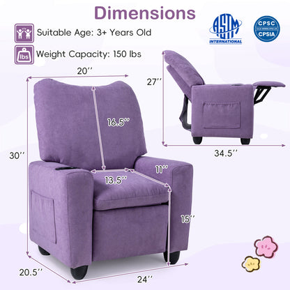 Kids Recliner Toddler Single Sofa with Adjustable Footrest and Cup Holder, Purple Kids Chairs & Seating at Gallery Canada