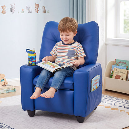 Fauteuil inclinable pour enfants avec porte-gobelet, bleu