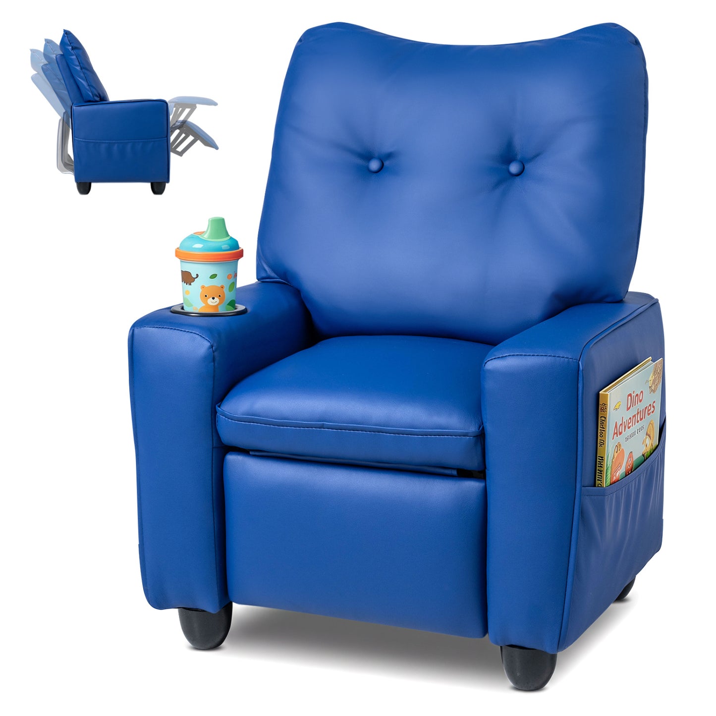 Fauteuil inclinable pour enfants avec porte-gobelet, bleu
