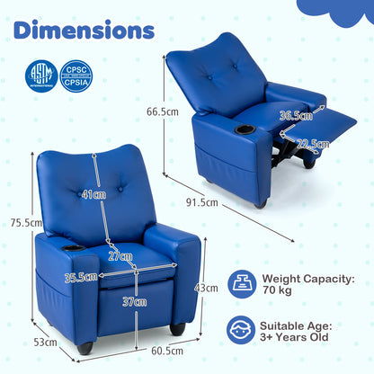 Fauteuil inclinable pour enfants avec porte-gobelet, bleu