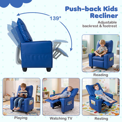 Fauteuil inclinable pour enfants avec porte-gobelet, bleu