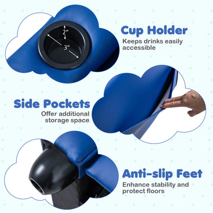 Fauteuil inclinable pour enfants avec porte-gobelet, bleu