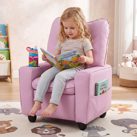 Kids Recliner with Cup Holder, Pink Kids Chairs & Seating Pink at Gallery Canada