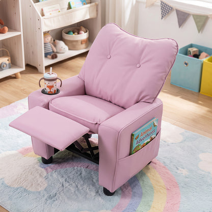 Fauteuil inclinable pour enfants avec porte-gobelet, rose