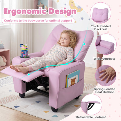 Fauteuil inclinable pour enfants avec porte-gobelet, rose