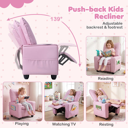 Fauteuil inclinable pour enfants avec porte-gobelet, rose