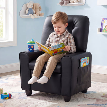 Fauteuil inclinable pour enfants avec porte-gobelet, dossier réglable, noir