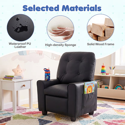 Fauteuil inclinable pour enfants avec porte-gobelet, dossier réglable, noir