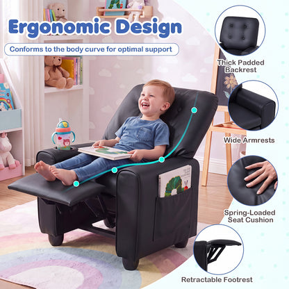 Fauteuil inclinable pour enfants avec porte-gobelet, dossier réglable, noir