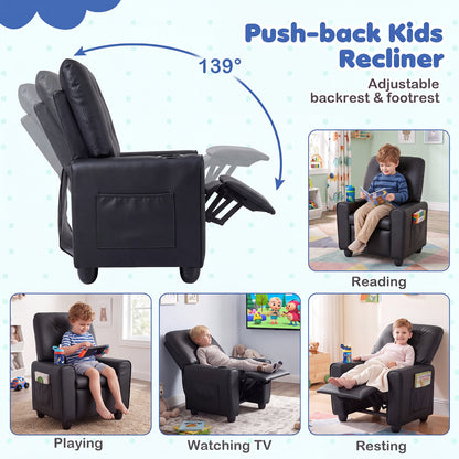 Fauteuil inclinable pour enfants avec porte-gobelet, dossier réglable, noir