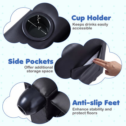 Fauteuil inclinable pour enfants avec porte-gobelet, dossier réglable, noir