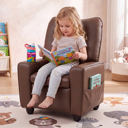 Fauteuil inclinable pour enfants avec porte-gobelet, dossier réglable, marron