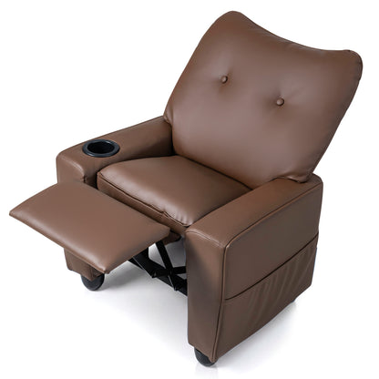 Fauteuil inclinable pour enfants avec porte-gobelet, dossier réglable, marron