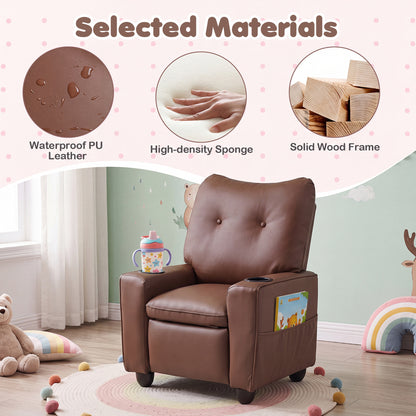 Fauteuil inclinable pour enfants avec porte-gobelet, dossier réglable, marron