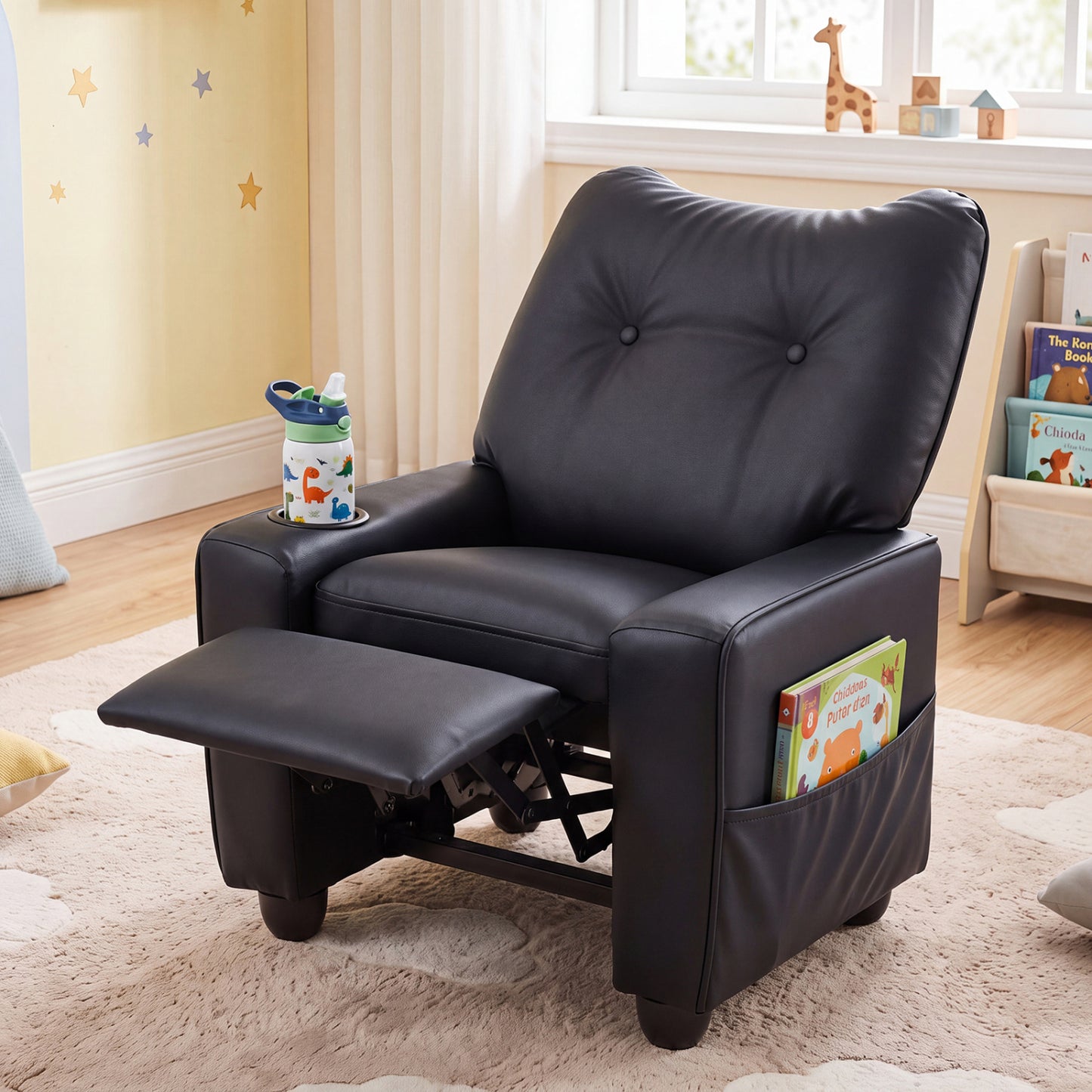 Accoudoirs avec porte-gobelets pour fauteuil inclinable pour enfants, dossier réglable, noir