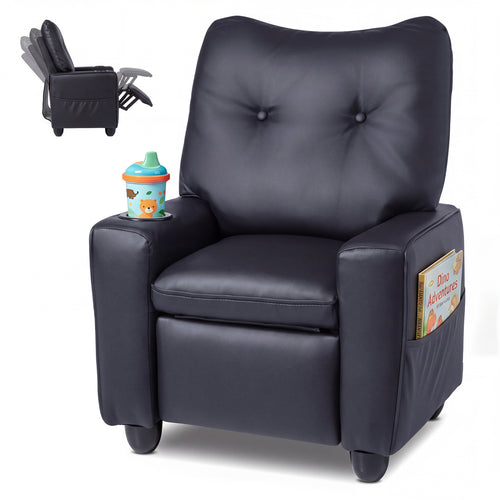 Kids Recliner Cup Holder Armrests Adjustable Backrest, Black