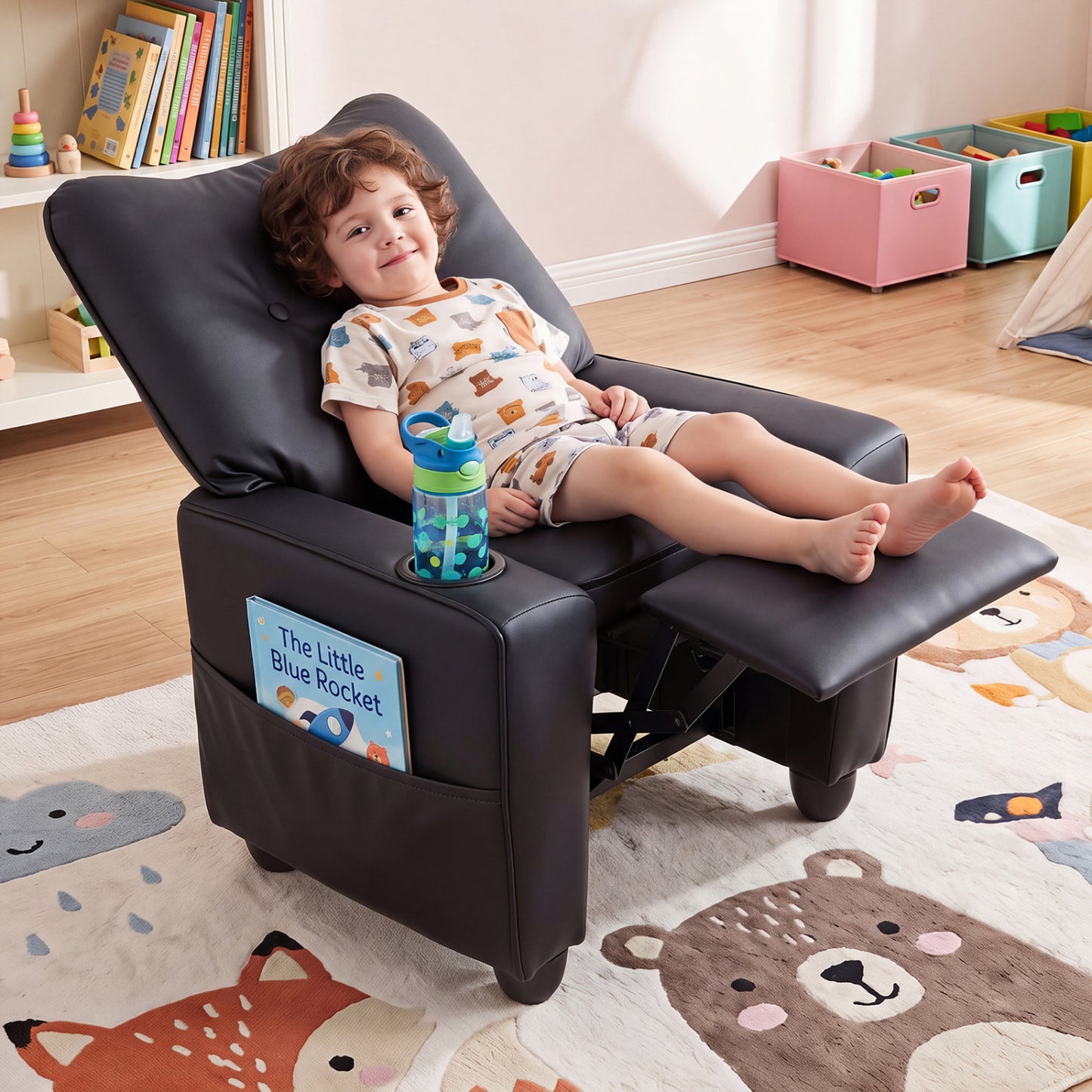 Accoudoirs avec porte-gobelets pour fauteuil inclinable pour enfants, dossier réglable, noir