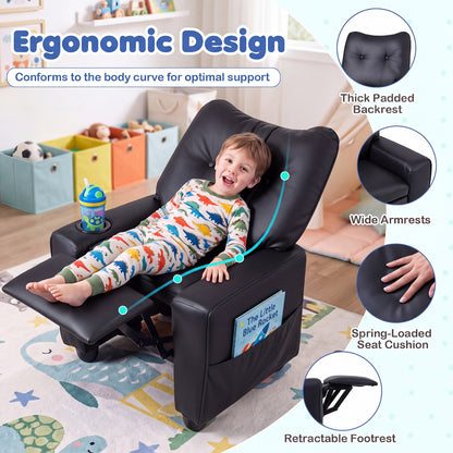 Accoudoirs avec porte-gobelets pour fauteuil inclinable pour enfants, dossier réglable, noir