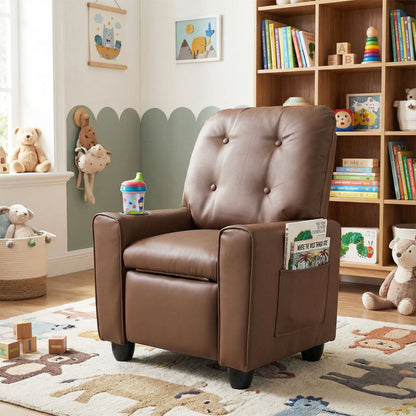 Fauteuil inclinable pour enfants avec porte-gobelet, accoudoirs, marron