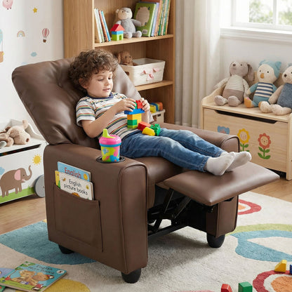 Fauteuil inclinable pour enfants avec porte-gobelet, accoudoirs, marron