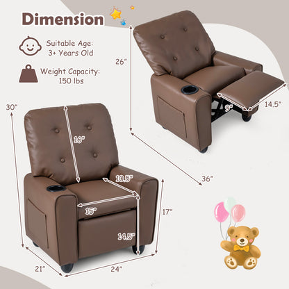 Fauteuil inclinable pour enfants avec porte-gobelet, accoudoirs, marron