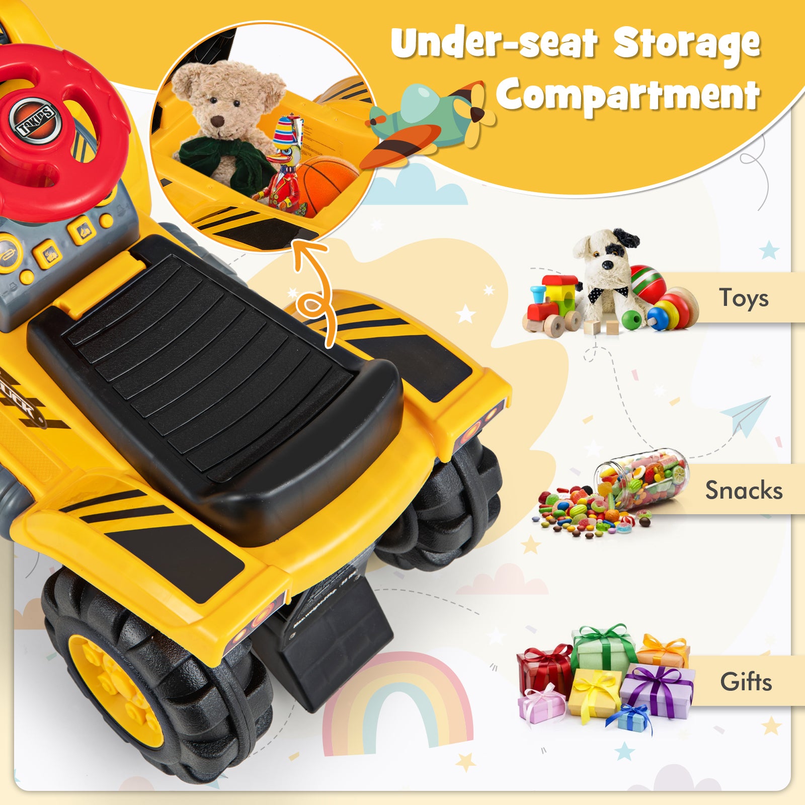 Kids Ride On Bulldozer Toy Truck, Adjustable Bucket, Aged 3+ Years, Yellow Powered Ride On Toys at Gallery Canada