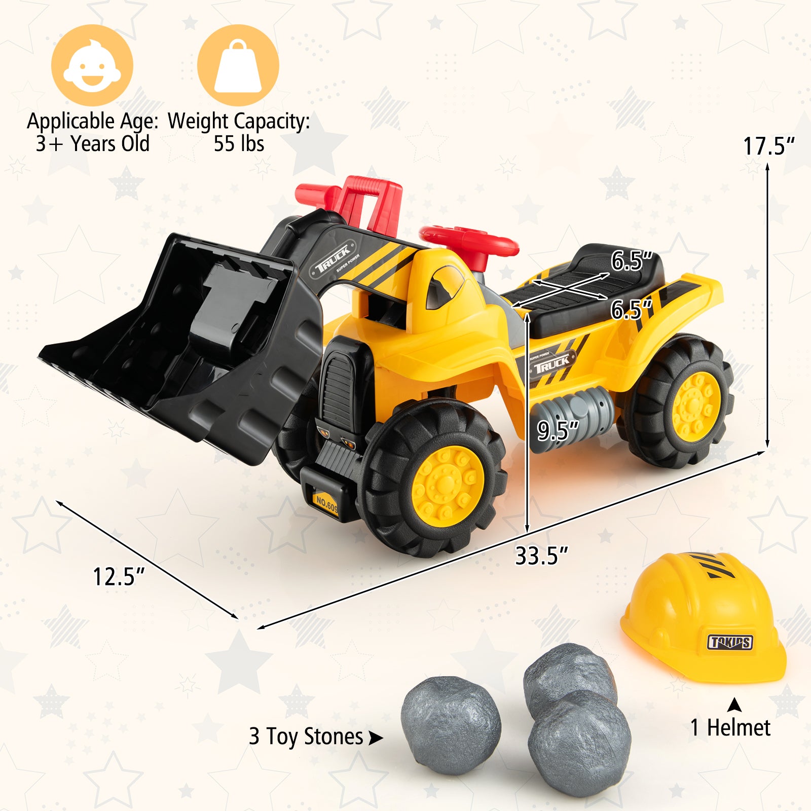 Kids Ride On Bulldozer Toy Truck, Adjustable Bucket, Aged 3+ Years, Yellow Powered Ride On Toys at Gallery Canada
