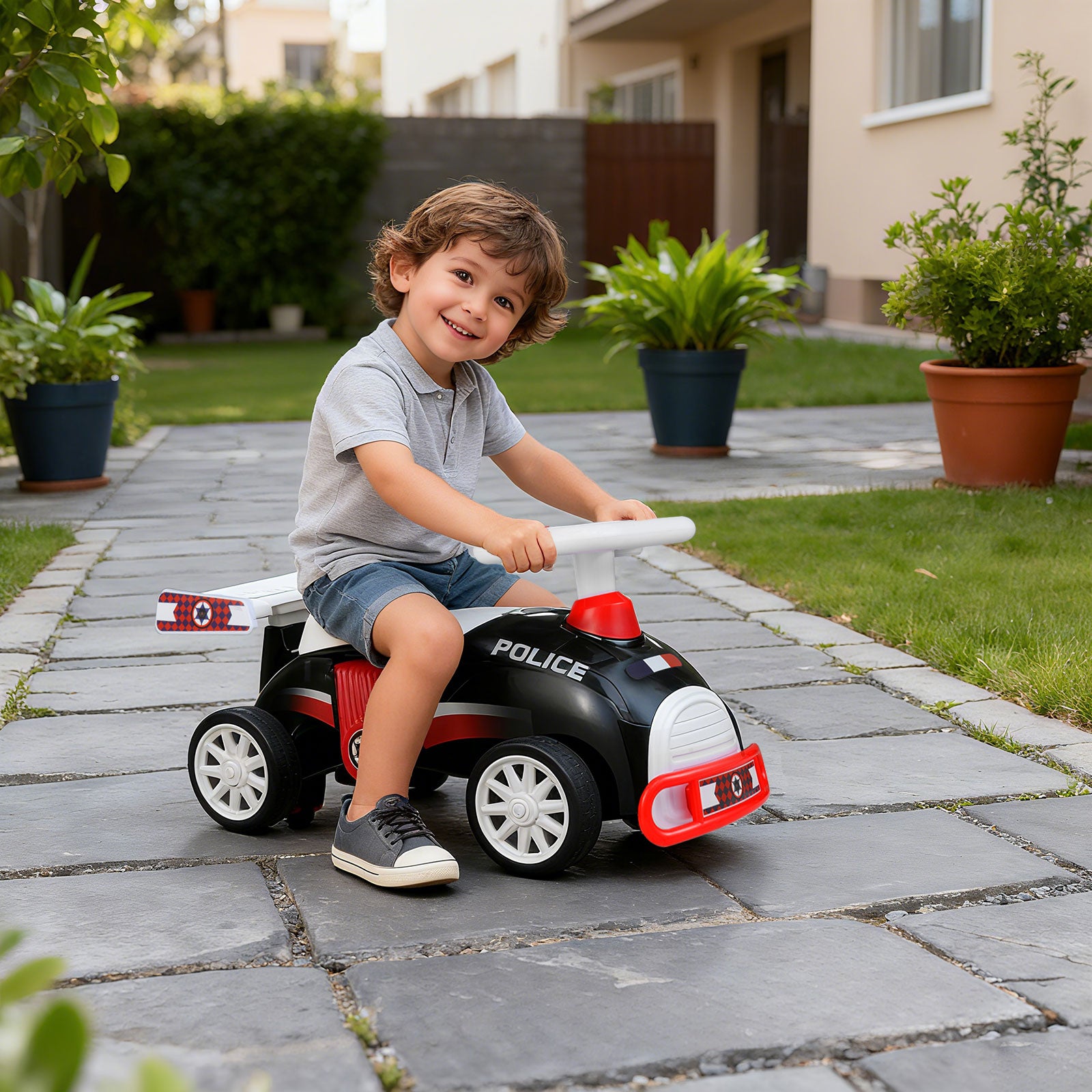 Kids Ride On Car Sliding Toy with Music and Under-Seat Storage, Black & Red Push & Pedal Ride On Toys at Gallery Canada
