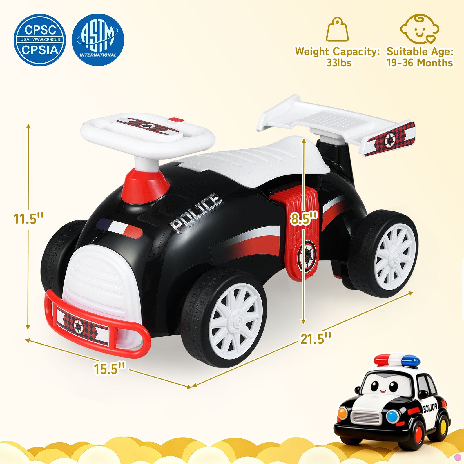 Kids Ride On Car Sliding Toy with Music and Under-Seat Storage, Black & Red Push & Pedal Ride On Toys at Gallery Canada