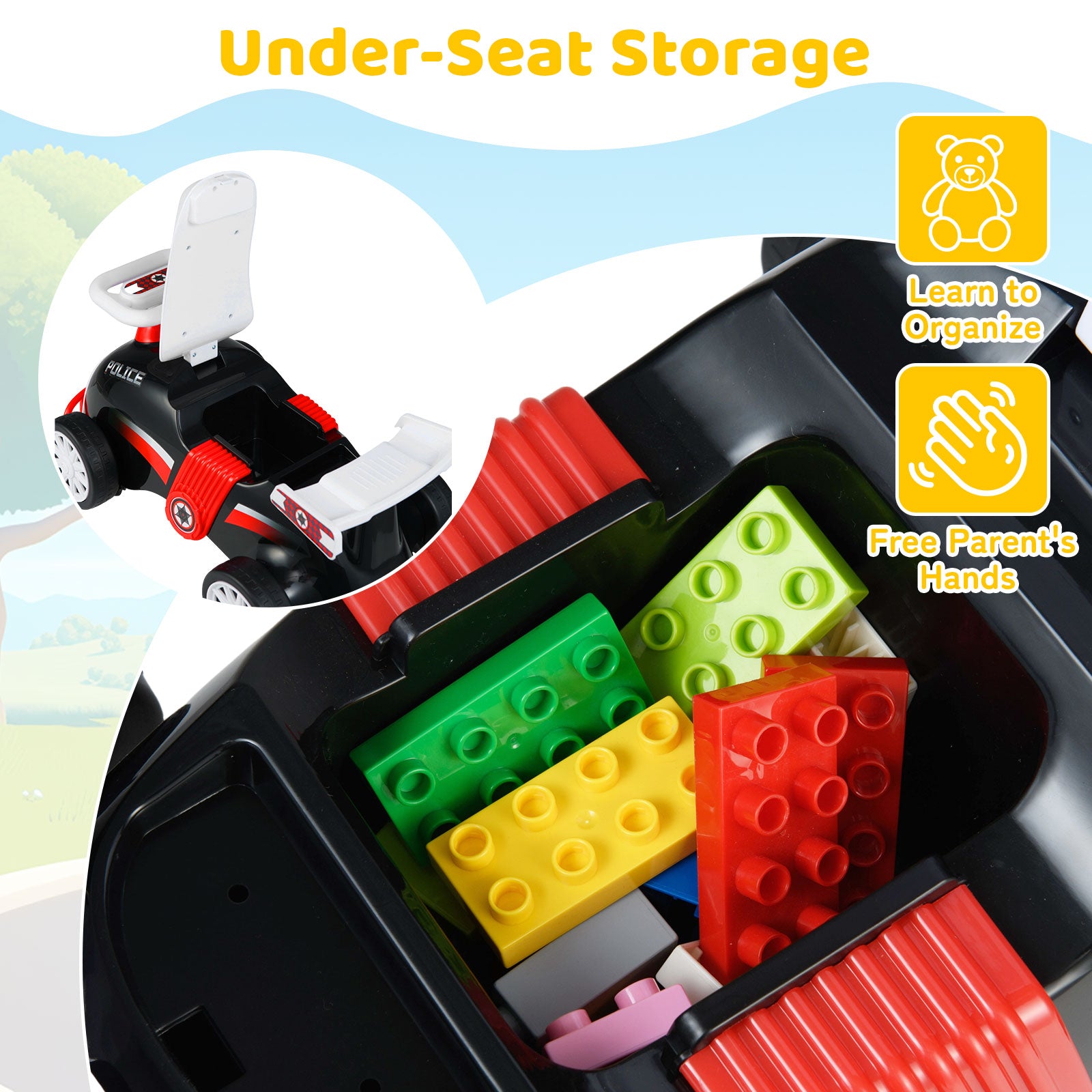 Kids Ride On Car Sliding Toy with Music and Under-Seat Storage, Black & Red Push & Pedal Ride On Toys at Gallery Canada