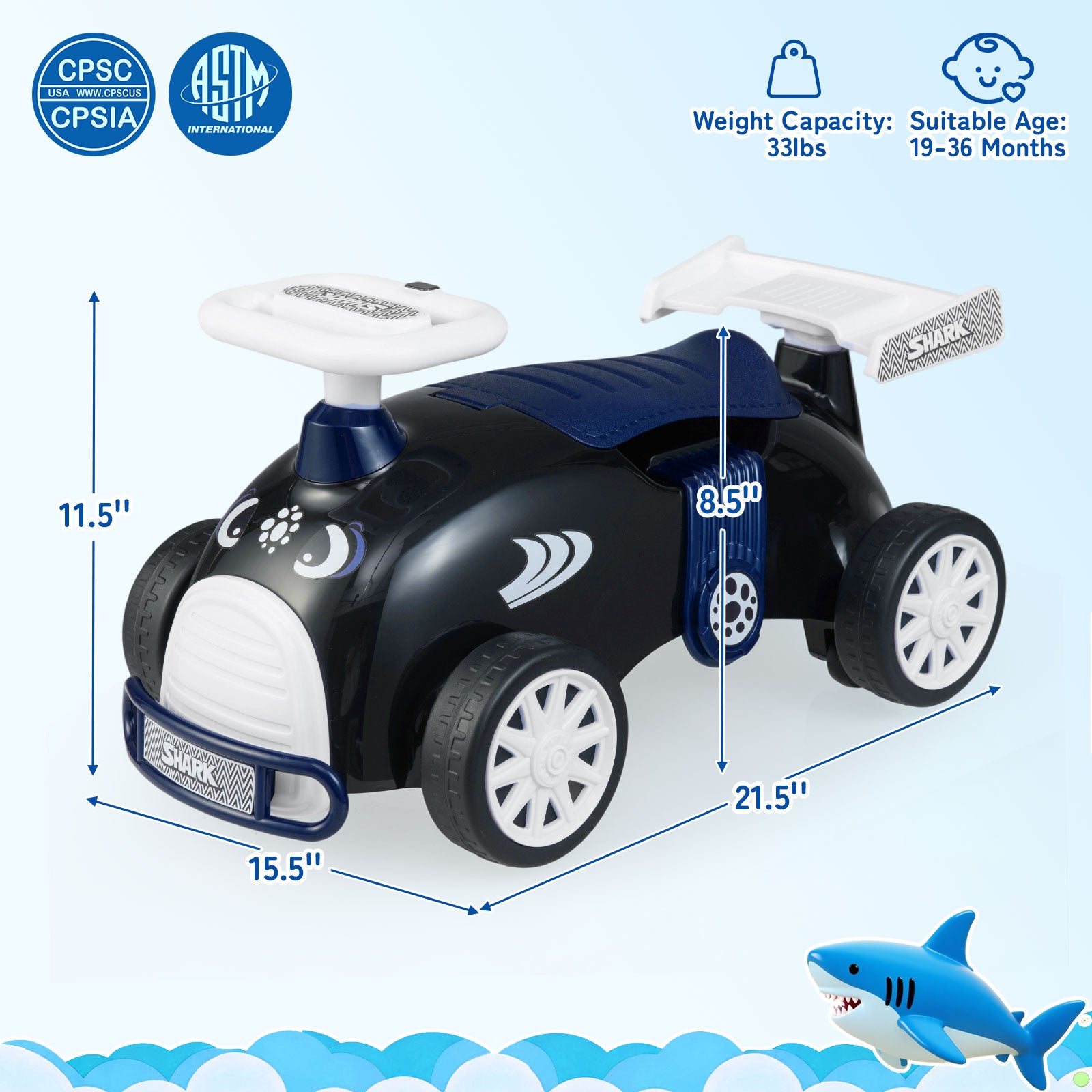 Kids Ride On Car Sliding Toy with Music and Under-Seat Storage, Black & Blue Push & Pedal Ride On Toys at Gallery Canada
