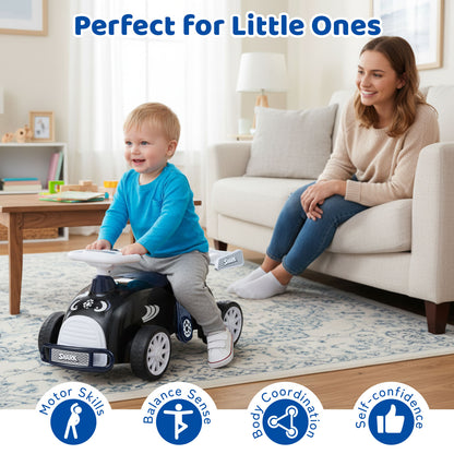 Kids Ride On Car Sliding Toy with Music and Under-Seat Storage, Black & Blue Push & Pedal Ride On Toys at Gallery Canada