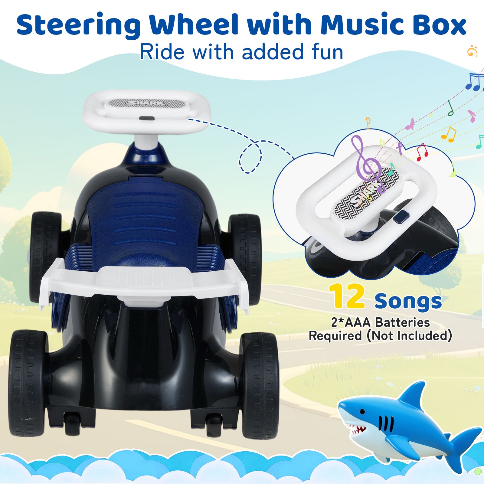 Kids Ride On Car Sliding Toy with Music and Under-Seat Storage, Black & Blue Push & Pedal Ride On Toys at Gallery Canada